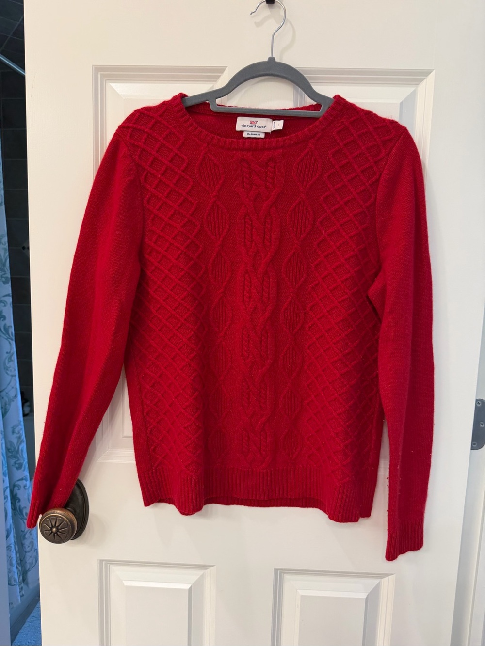Vineyard Vines Red Cable Knit Cashmere Crewneck Sweater
